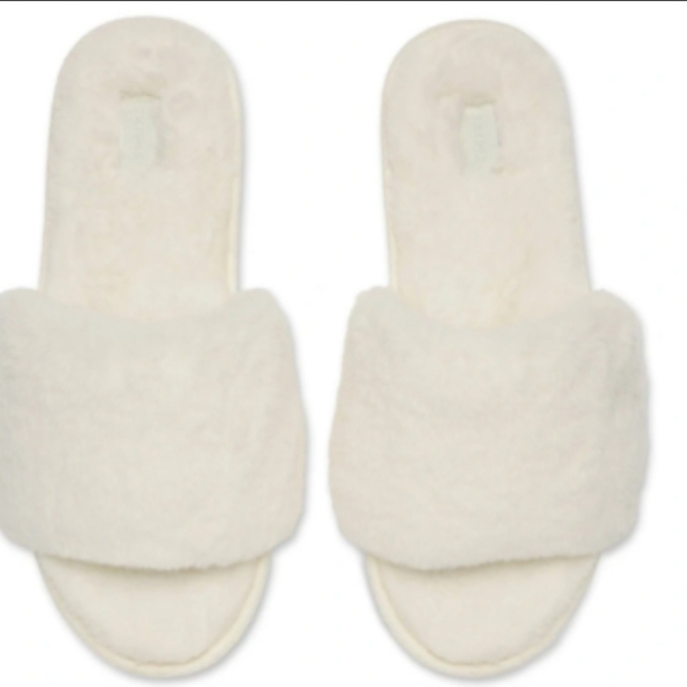 NWOB SKIMS Fuzzy Faux Fur Slide Slippers Womens 35 (4.5/5 US) White Plush